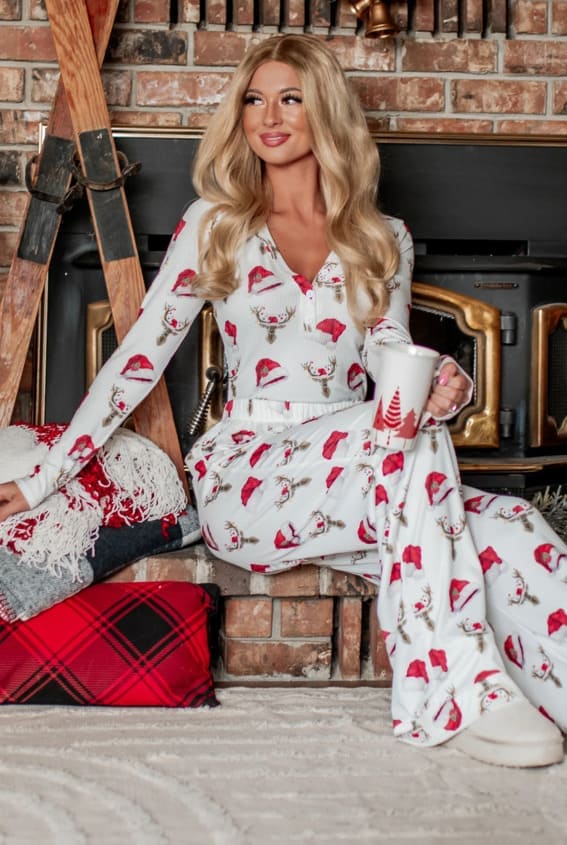 Festive Santa Print PJ Set for Stylish Holiday Lounging