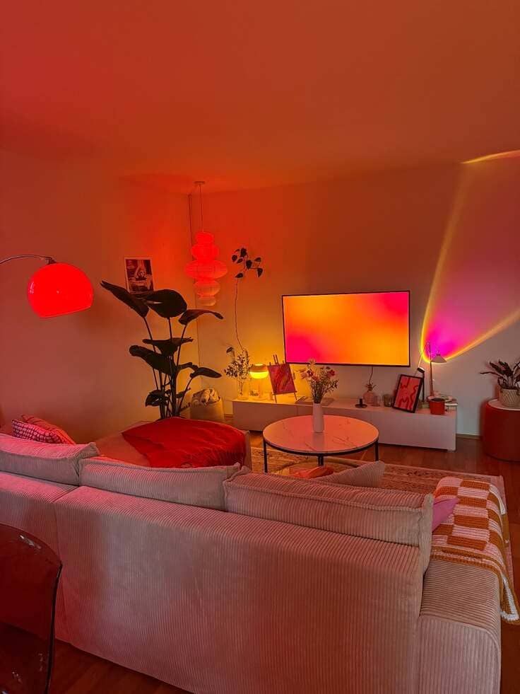 Cozy sofa, warm lights, and the perfect vibe