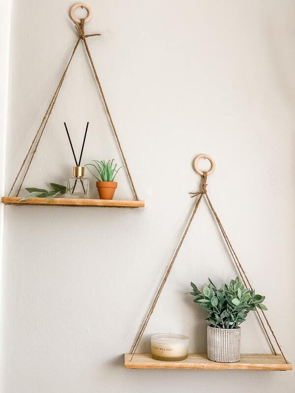 wooden bohemian hanging wall shelf