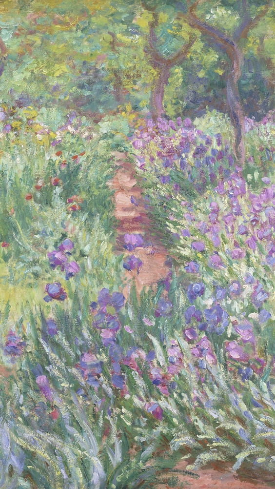 handpainted wallpaper of purple flowers in a field.