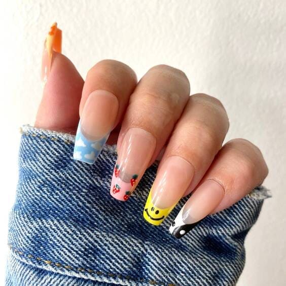 french tip nails, french nails with designs, colored french tip nails, press on nails