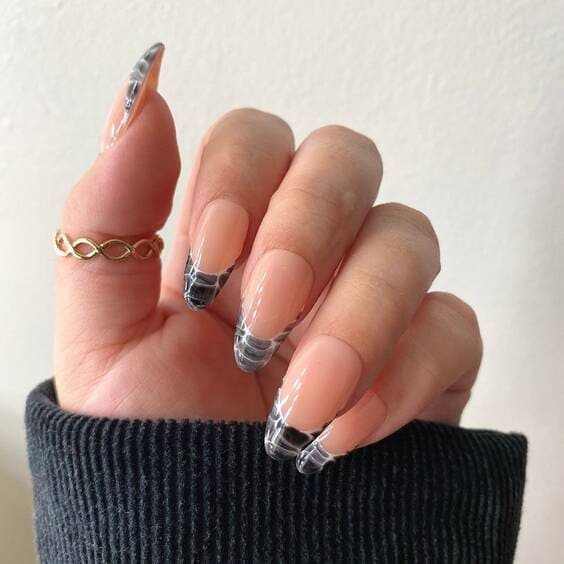 Black snake french tip nails