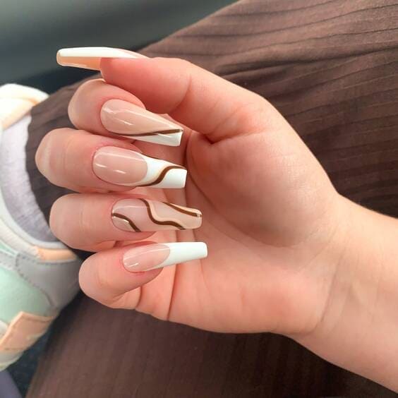 Coffee swirls with french tip nails