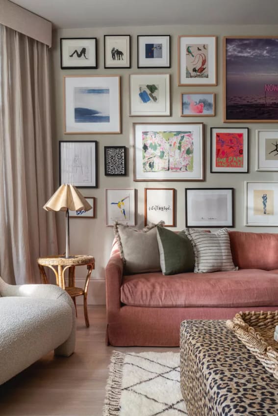 Cozy living room with a diverse art collection