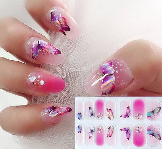 Pink Butterfly Nails