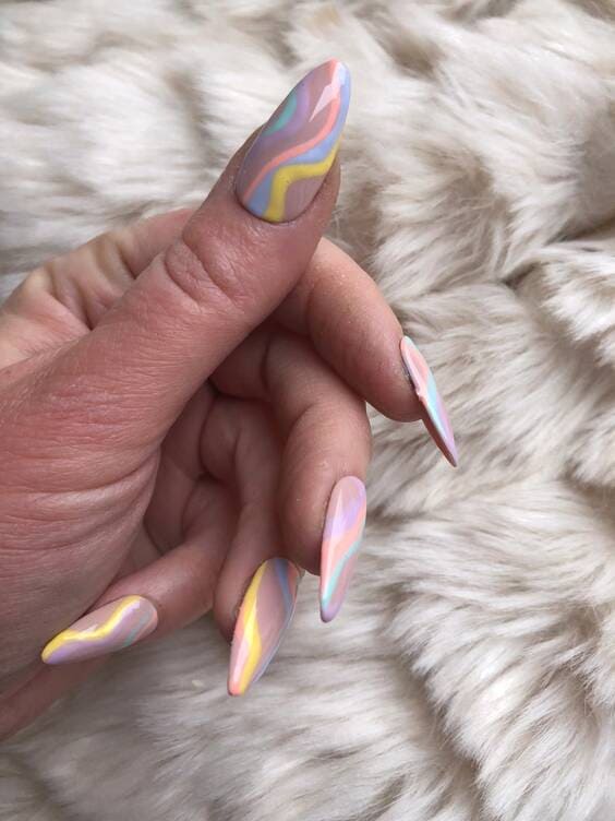 Nude Pastel Wavy Lines Press On Nails