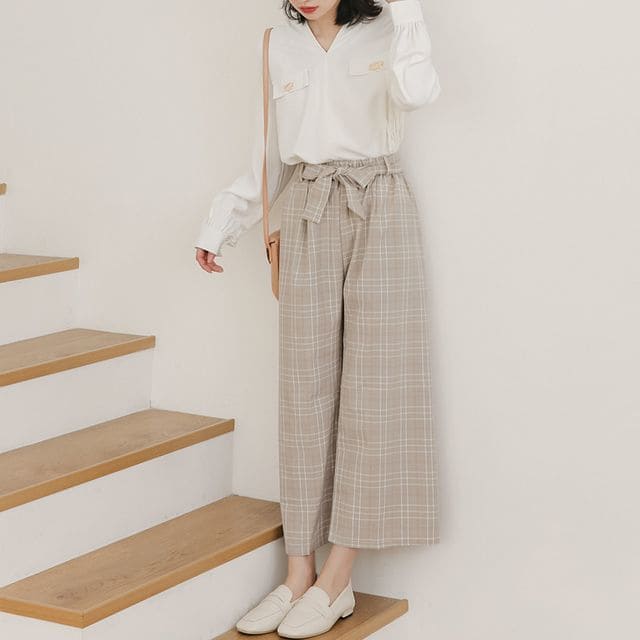wide leg plaid pants on YesStyle