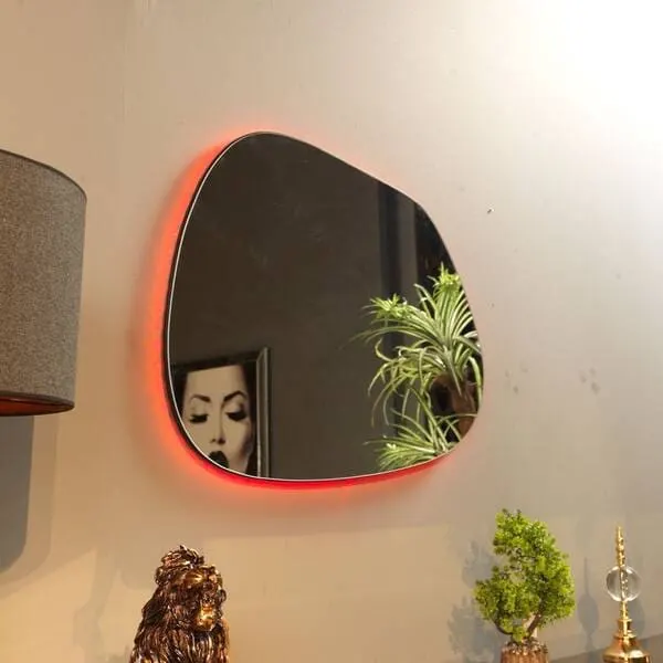 Asymmetrical Christmas Mirror With Colorful Led Lighting.