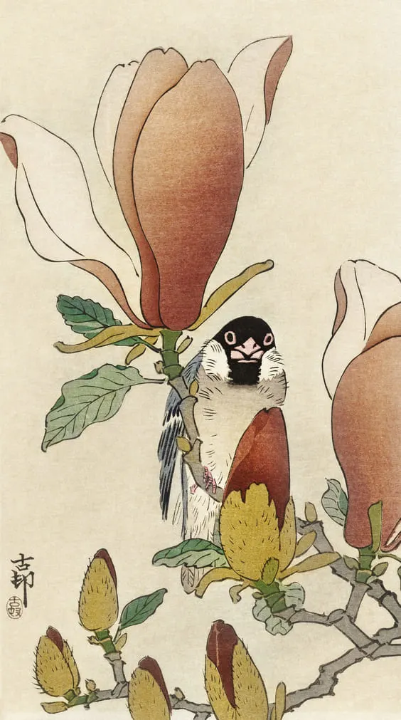 Gorgeous sketch art of flowers with a bird wallpaper