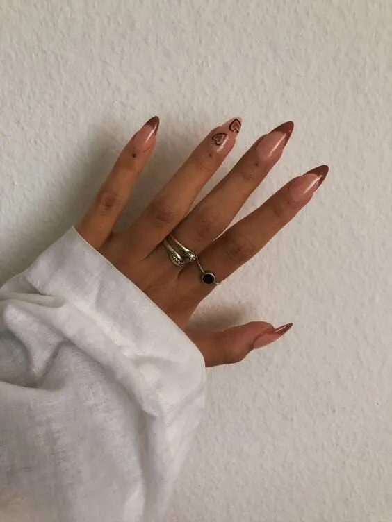 Brown tip nails - heart design nails