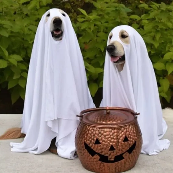 Dogs dressed as ghosts.