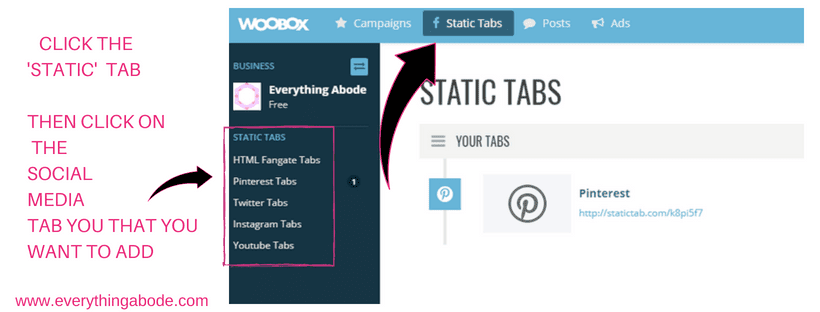 How to Create Social Media Tabs on your FB page for FREE. Step 4 woobox.com Everythingabode.com