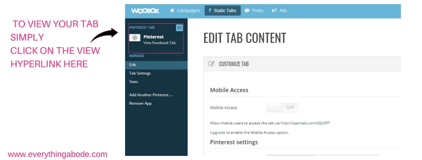 How to Create Social Media Tabs on your FB page for FREE. Step 5 woobox.com Everythingabode.com